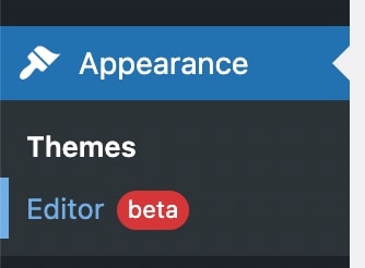 WordPress themes editor setting in the Appearance menu