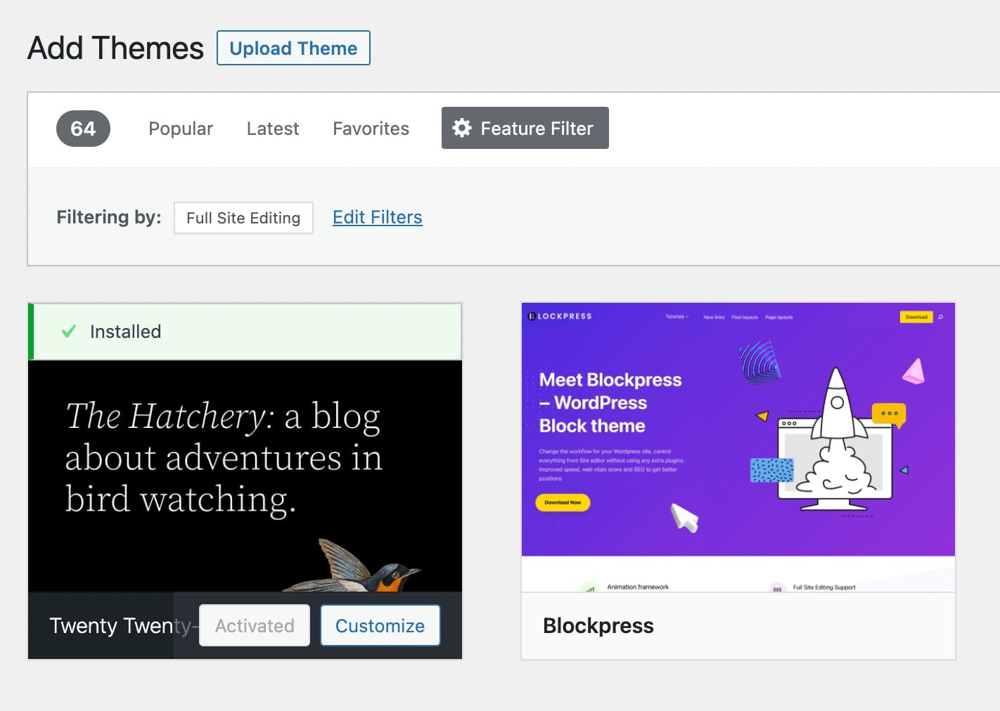 WordPress Themes menu