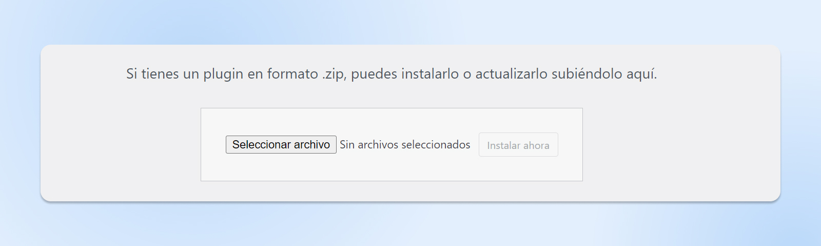 Botón "subir archivo Zip" plataforma WordPress