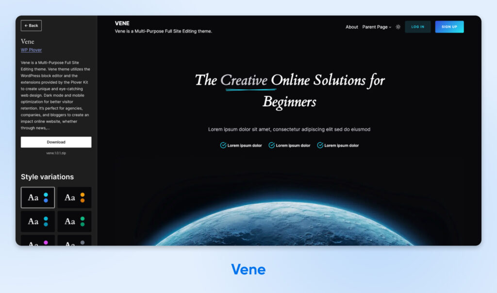 ChatGPT said: Vene es un elegante tema de WordPress compatible con modo oscuro, creado para agencias, bloggers y startups que buscan destacar con un diseño audaz y la flexibilidad de la edición completa del sitio.