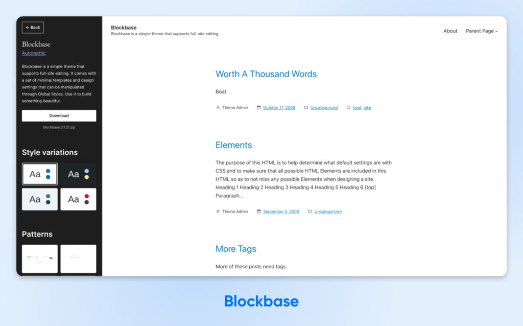 Blockbase es limpio, minimalista y está diseñado para la edición completa del sitio. Ideal para quienes desean un control total del diseño sin distracciones y con un diseño simple y flexible.