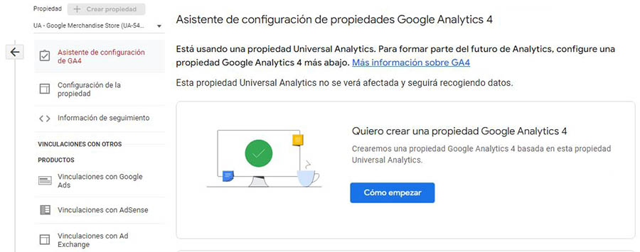 Cambiando una propiedad a Google Analytics 4.