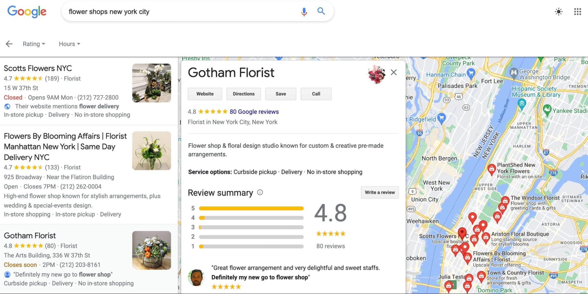 Un perfil de Google Business en los resultados de búsqueda.