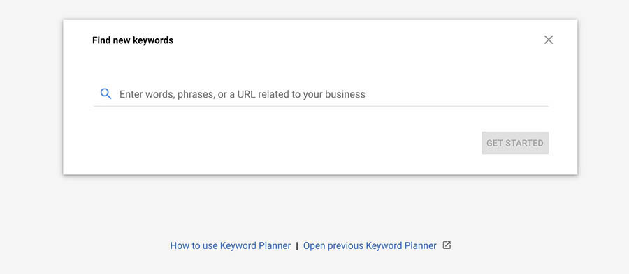 The Google Keyword Planner tool.