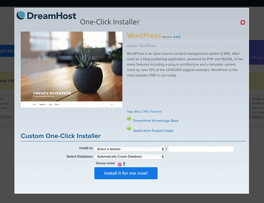 The DreamHost one-click installer