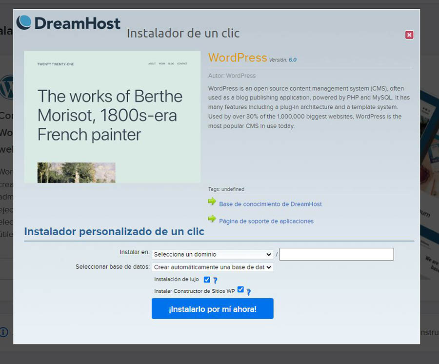 El instalador de un clic de DreamHost