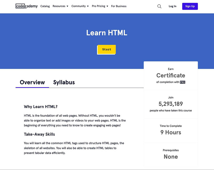 Codecademy HTML course