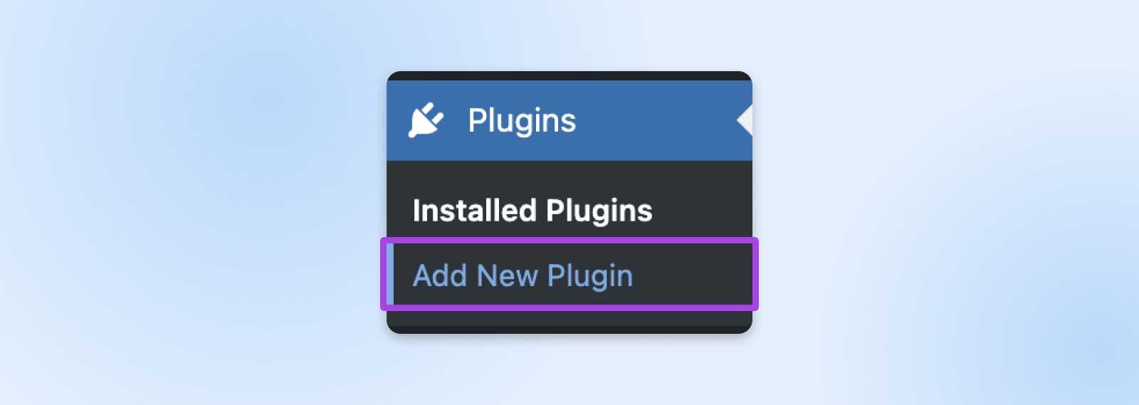screenshot of the "add new plugin" option on a wordpress navigation menu