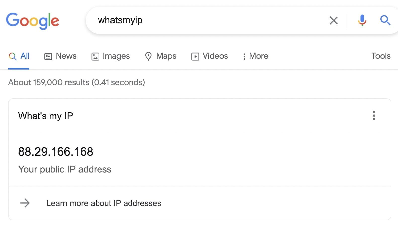 Una búsqueda de Whatsmyip en Google.