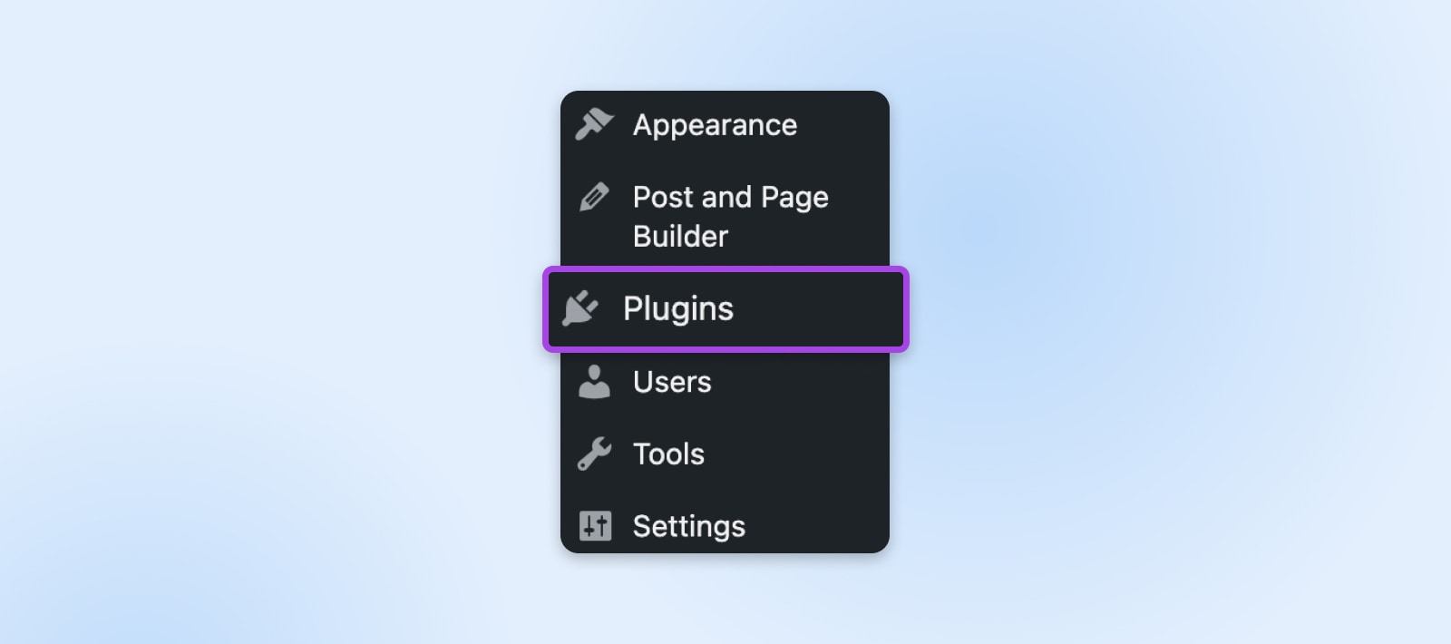 screenshot showing the plugins option on a wordpress menu