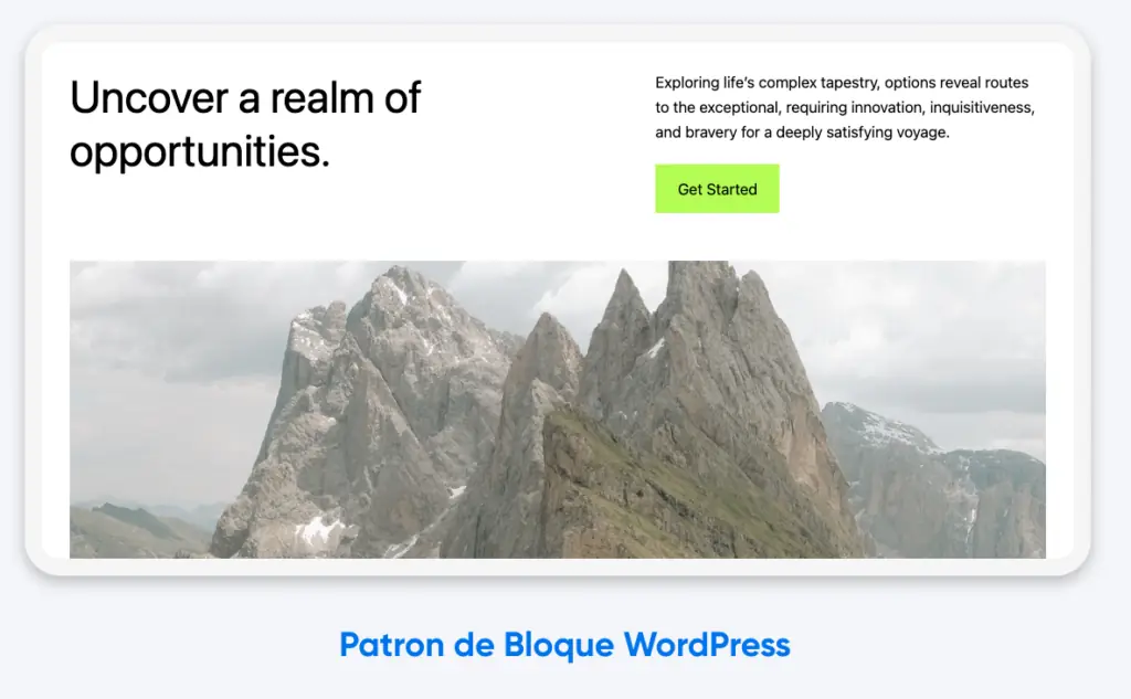 Ejemplo de patrón de bloque de WordPress que muestra H1 en la parte superior izquierda