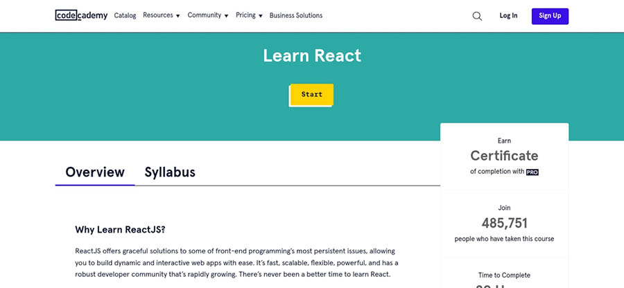 El curso “Lear react” de Codeacademy.