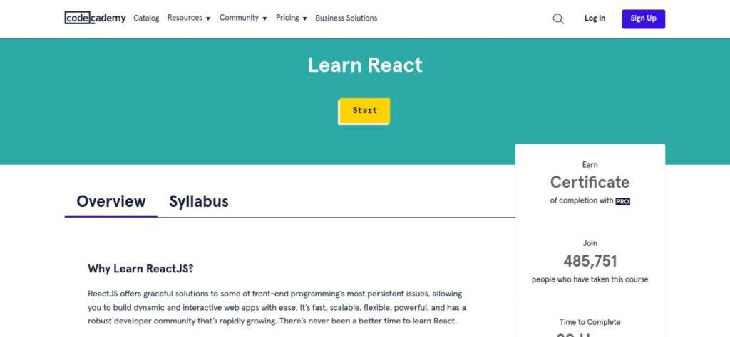 Codeacademy Learn React courses