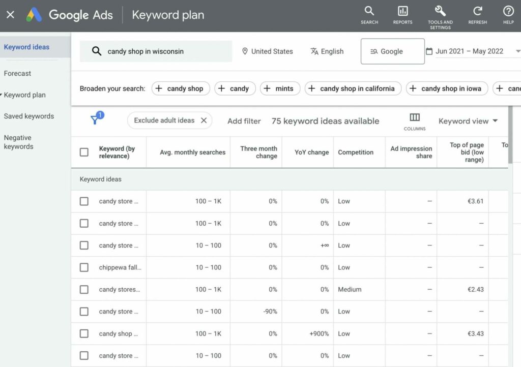 Інструмент планувальника ключових слів Google Ads