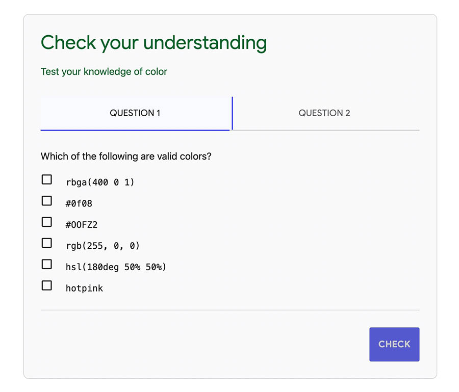 Web.dev course quiz