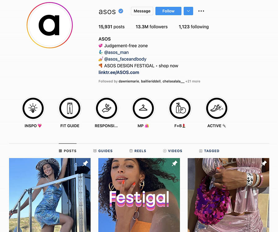 Una cuenta de Instagram de un negocio e-commerce.