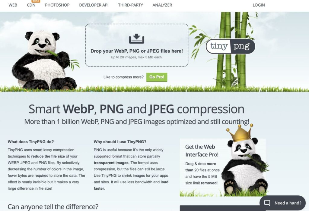 TinyPNG online image compression tool