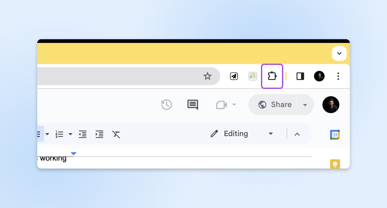 close up of a chrome extensions icon to the right of the address bar