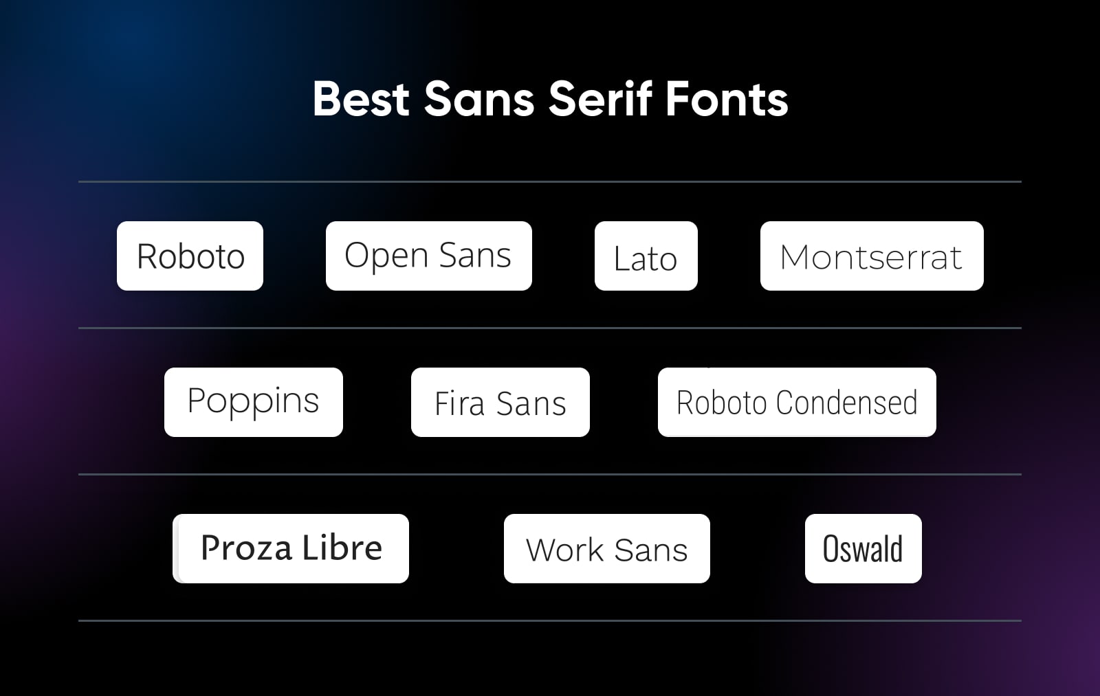 Best sans serif fonts showing an example of each of the ten fonts listed below