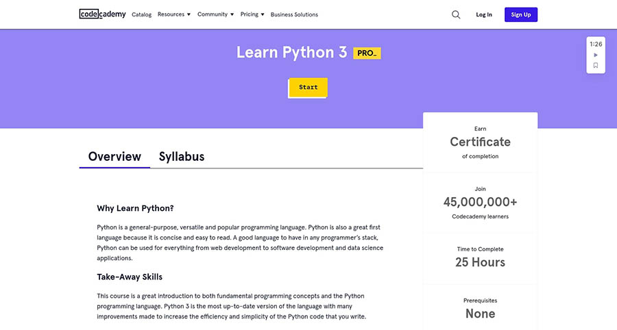  Curso Learn Python 3 de Codecademy.