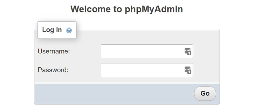 La pantalla de acceso de phpMyAdmin.