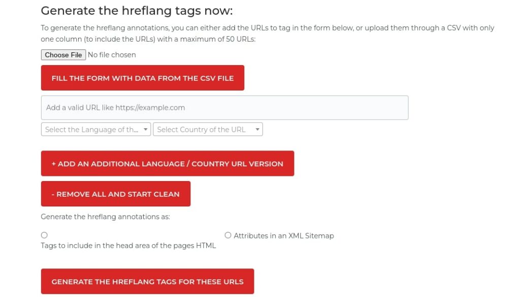 the Hreflang Tags Generator tool