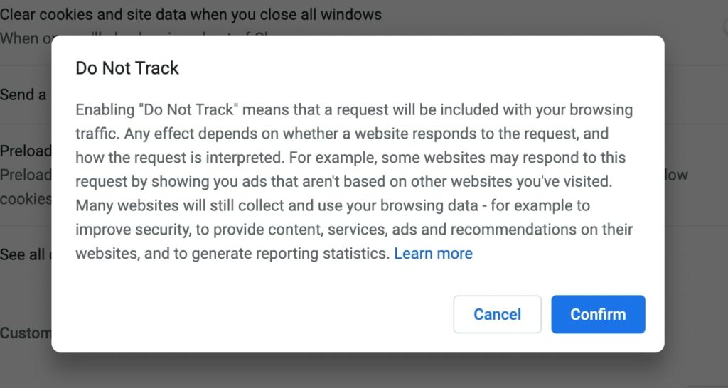 Confirm Do Not Track