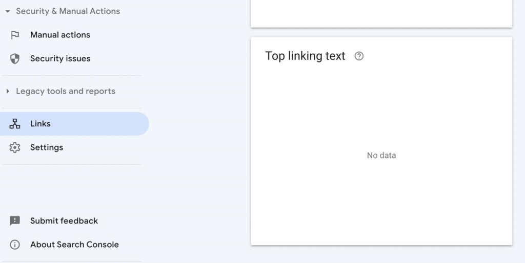 Google Search Console top linking text