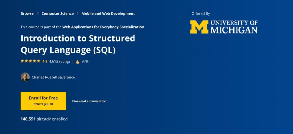 Coursera SQL course