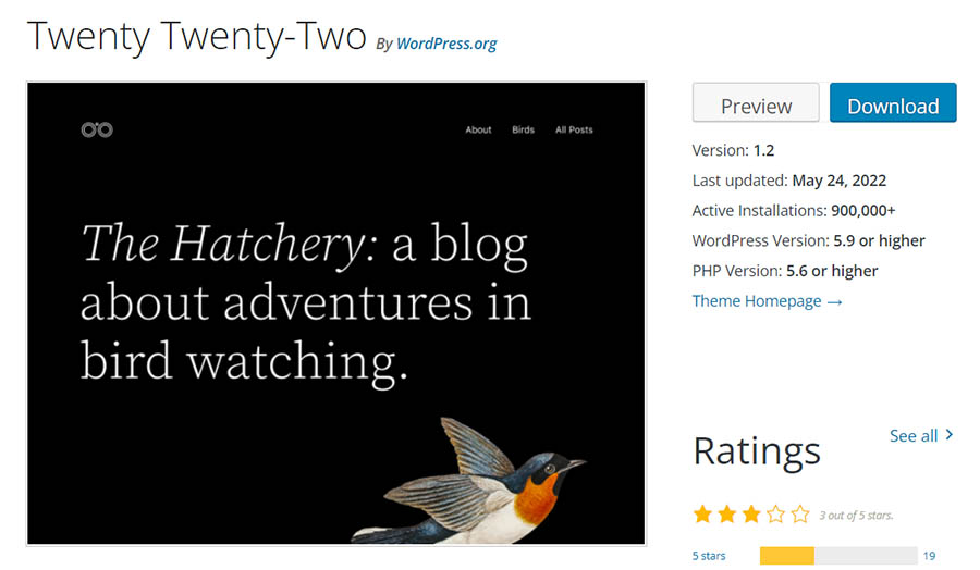 El tema de WordPress Twenty Twenty-Two.