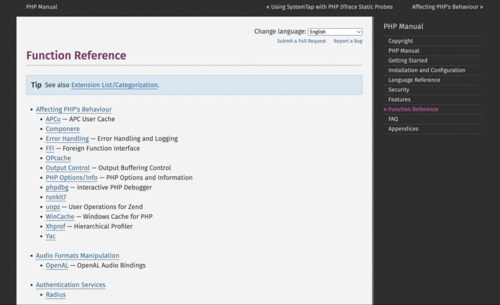 php manual function reference