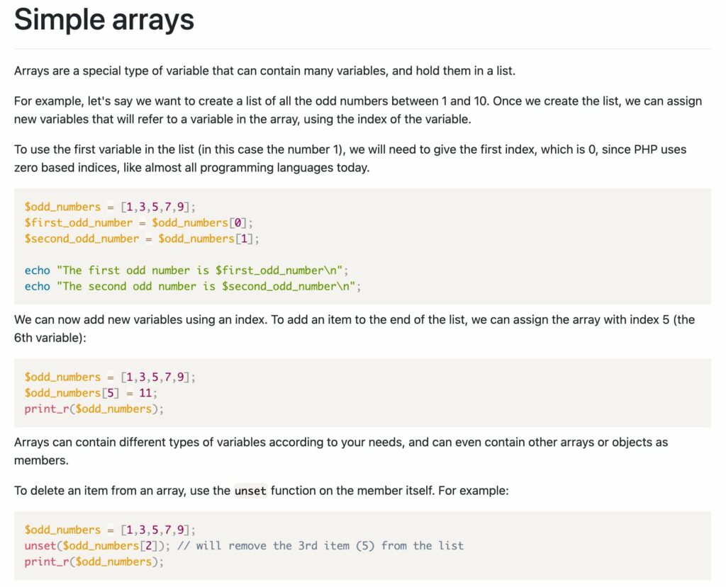 php simple arrays