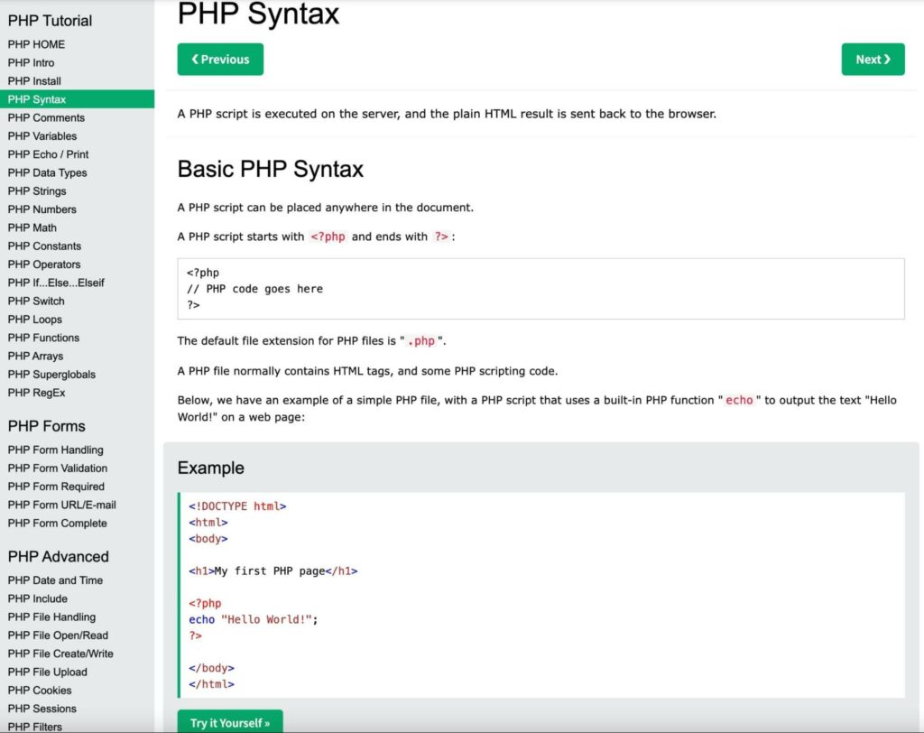 php tutorial syntax