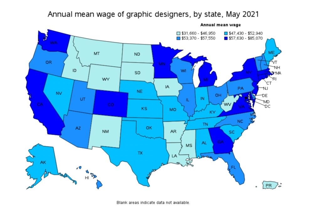 average graphic designer salary by state in the United States