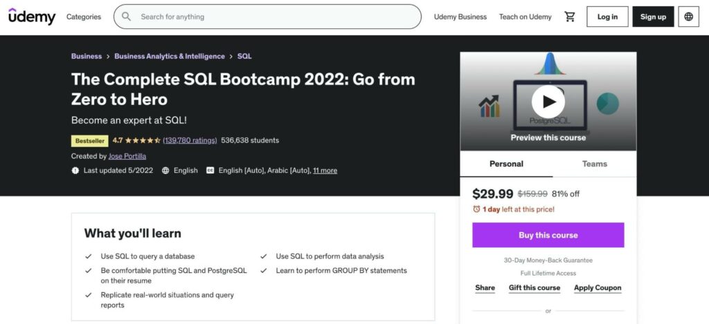 Udemy SQL course