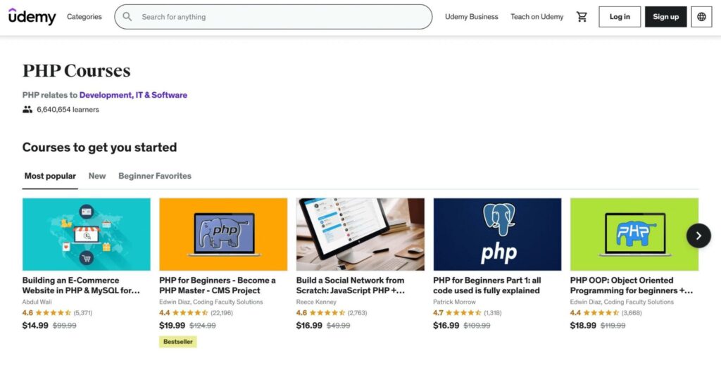 udemy php courses