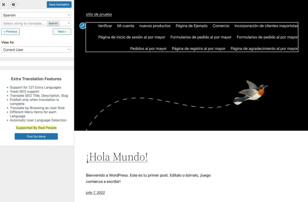 Editor do TranslatePress