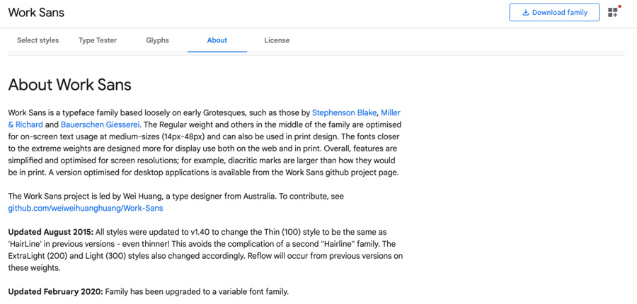 The About section of Work Sans