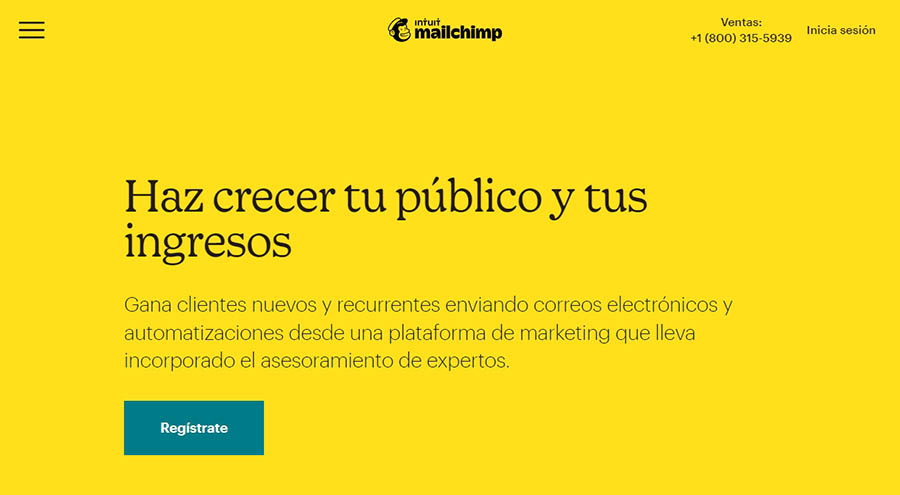 El sitio web de Mailchimp.