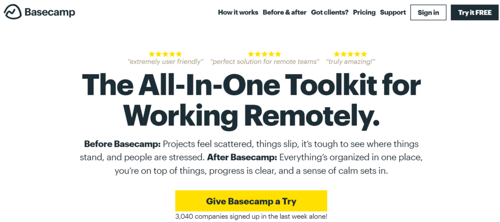 Software de gestão de projetos colaborativo Basecamp