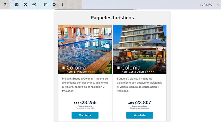 Un correo electrónico con ofertas de compra.