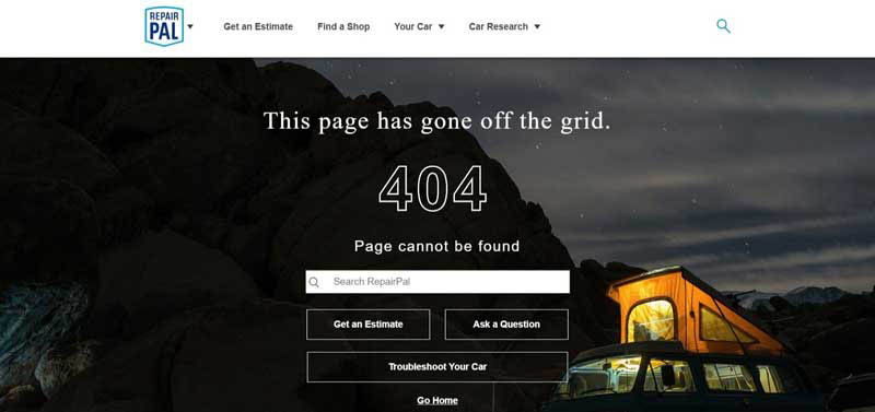 Ejemplo botones alternativos en una página de error 404 en RepairPal