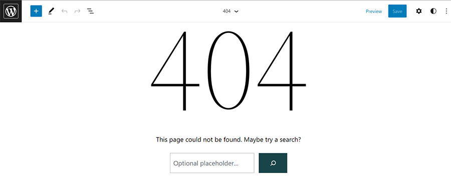 Creando una página personalizada 404 usando el Editor de Sitio de WordPress.