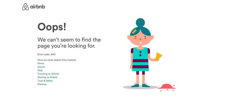 Ejemplo de error 404 en la página Airbnb