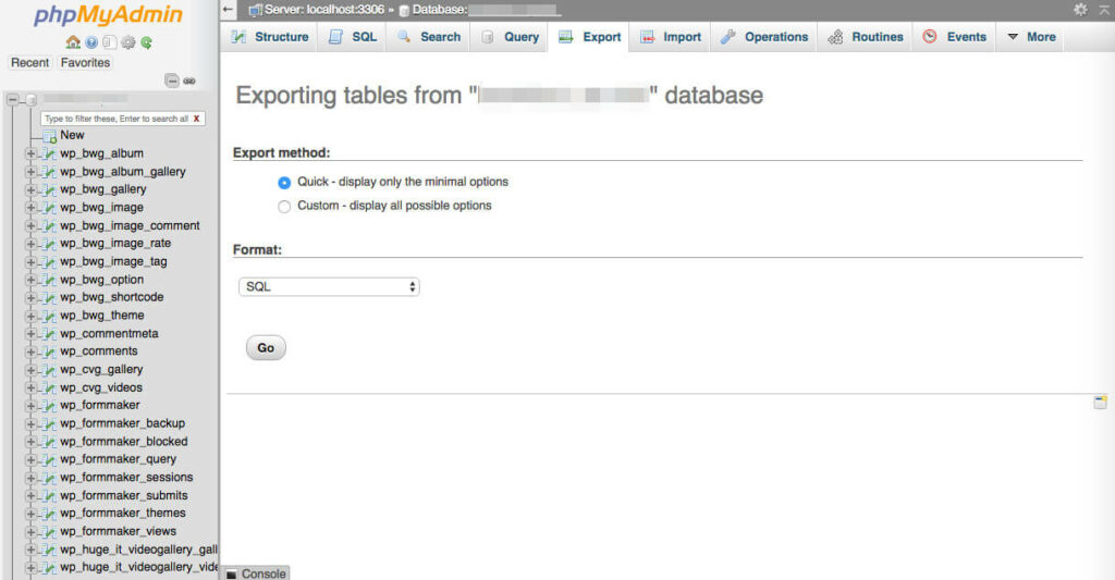 exporting your WordPress database