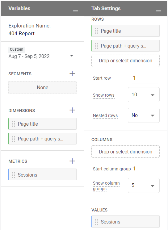 Google Analytics 4 404 error report