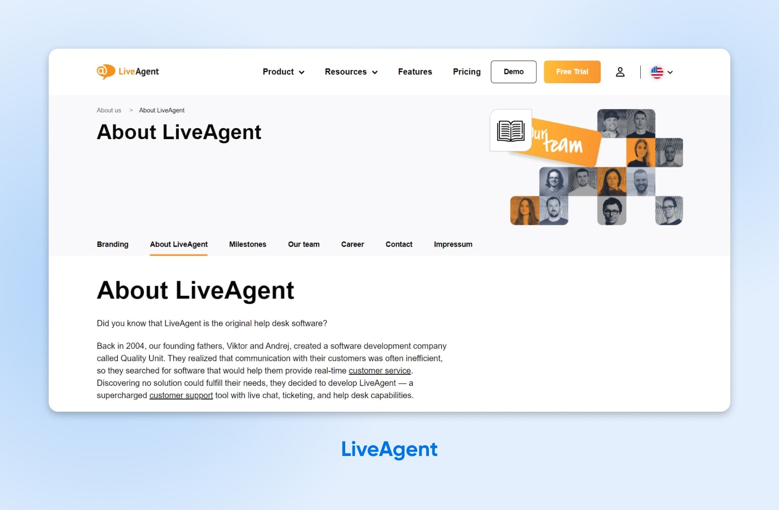 LiveAgent "About Us" page