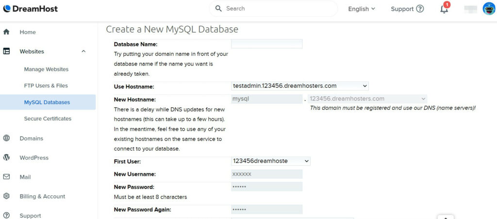 Criando um novo banco de dados MySQL com Dreamhost
