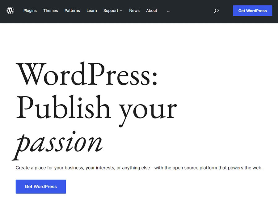 La página web de WordPress.org.