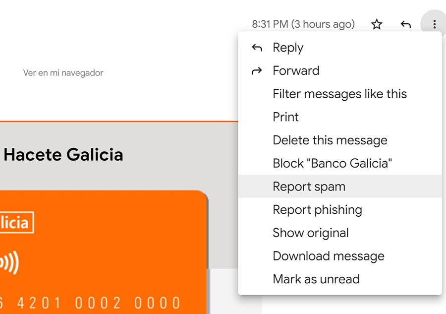 Marcar un correo como spam.